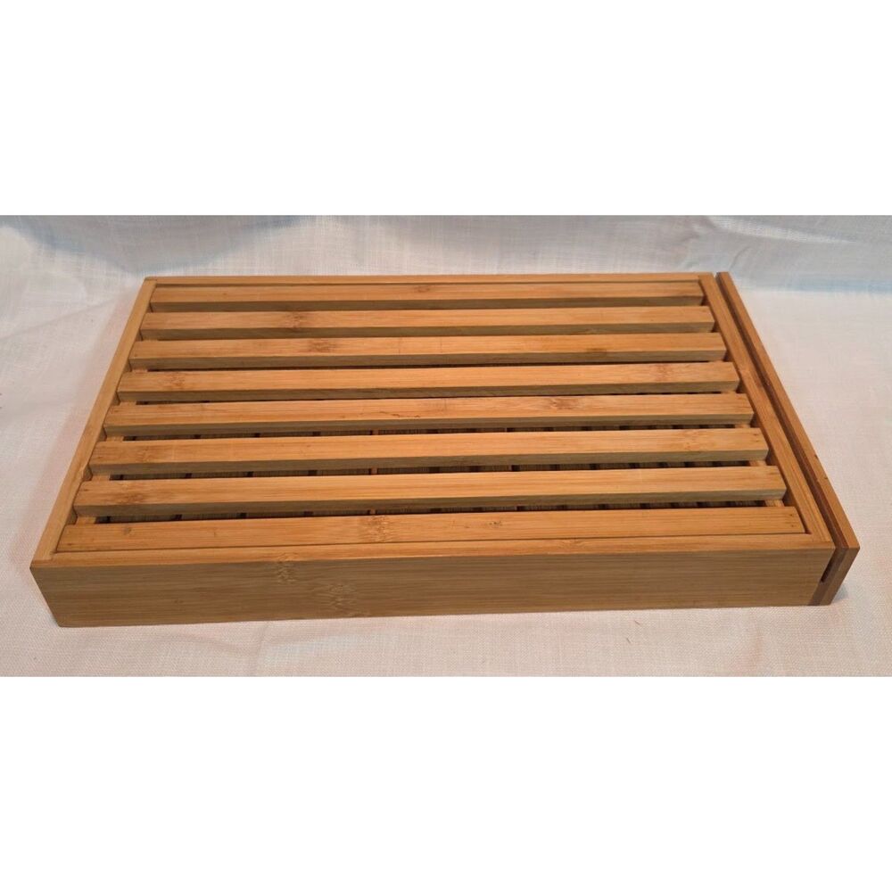 Bamboo Bread Cutting Board Crumb Catcher Removable Slatted Slicing Tray